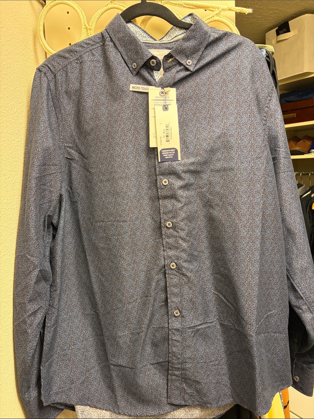 Men's Micro-Print Button-Down Dress Shirt - Blue
